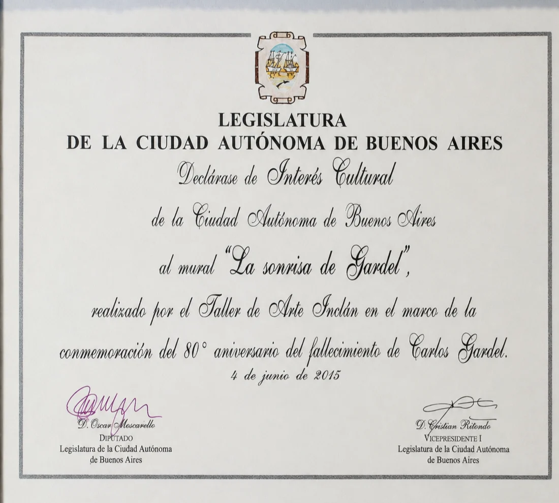 Certificado oficial de Sitio de Interés Cultural otorgado por la Legislatura de la Ciudad de Buenos Aires